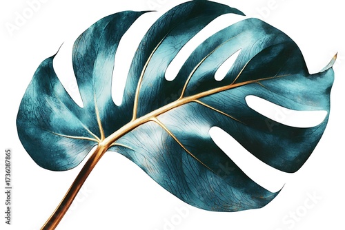 Vibrant Monstera Leaf with Glossy Texture and Bold Cutouts on a White Background