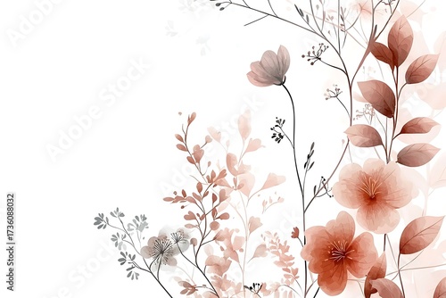 Elegant Floral Arrangement with Soft Colors and Delicate Leaves on White Background