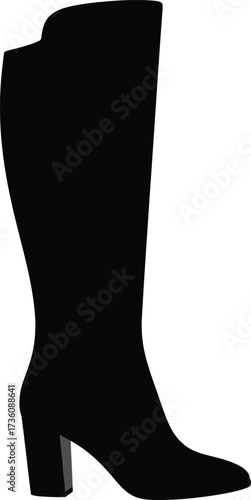 Elegant black suede high heel knee high boots woman fashion vector