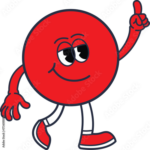 Confident walking cartoon character pointing up