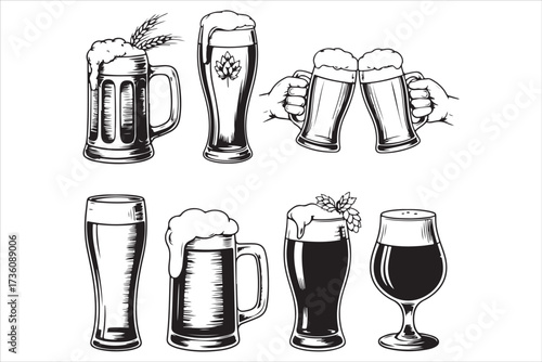 Oktoberfest Icons Bundle Beer, Pretzel, Bavarian Vector Set.