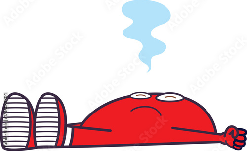 Exhausted cartoon character lying on the ground