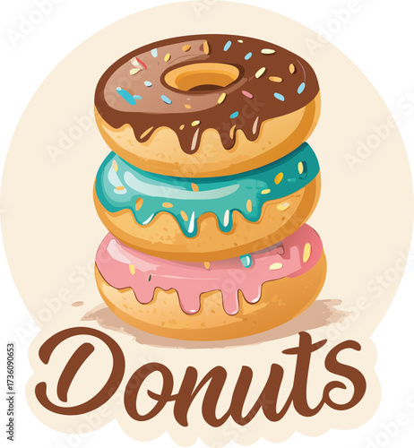 Colorful Donuts Vector Set – Sweet Dessert Illustrations for Bakery, Café, and Party Designs	
