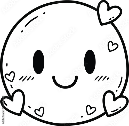 Cute kawaii heart emoji smiley face doodle art vector