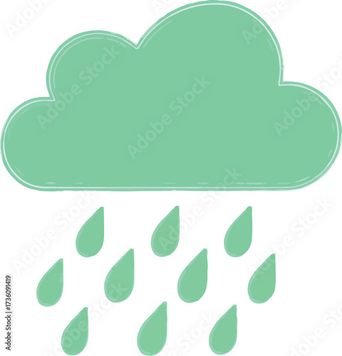 Bright green cloud raining water drops simple icon weather forecast vector