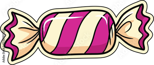 Sweet magenta stripe wrapped candy treat vector