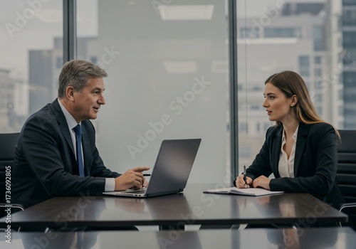 Business Professionals Meeting with Laptop and Notebook