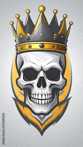 Skull wearing a golden crown, graphic design