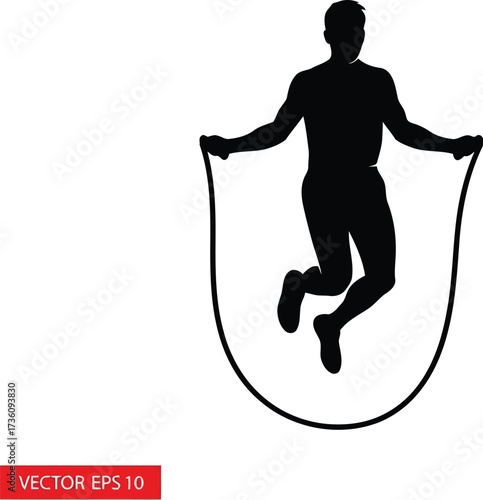 Silhouette athlete jumping rope fitness workout vector