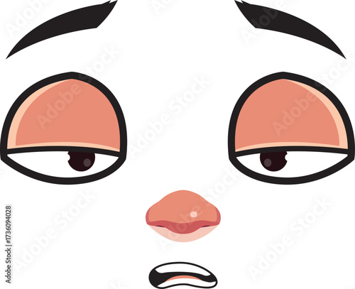Sleepy and Exhausted Cartoon Face with Heavy Eyelids