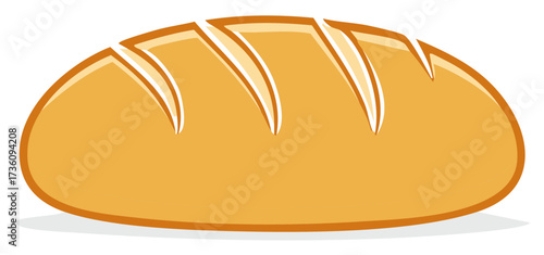 Freshly baked golden bread loaf simple cartoon illustration