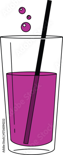 Vibrant berry smoothie refreshing drink glass straw bubbles vector