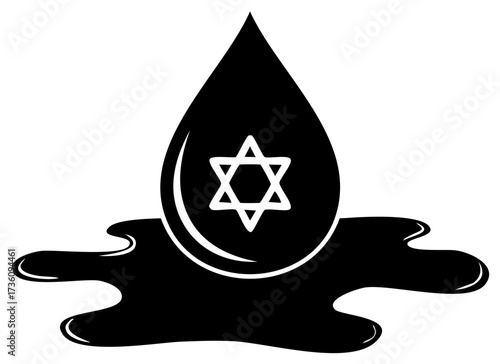 Black Drop with Star of David spilling on surface in silhouette graphic