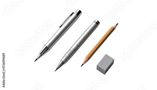  Writing Tools and Eraser Collection isolated on transparent background
