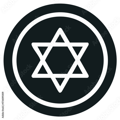 Judaism Religious Symbol Star of David in a Circular Black Icon