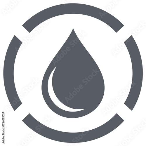 Water drop icon within a circle, graphic design