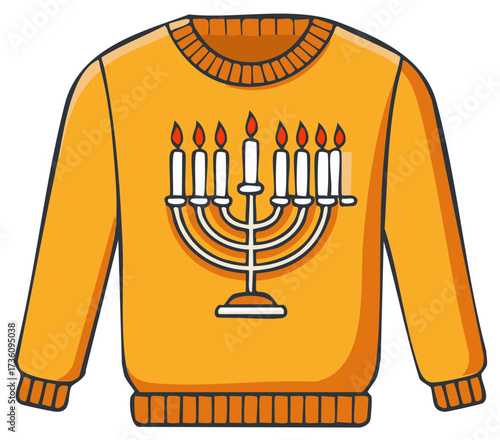 Illustration of a festive holiday sweater with menorah decoration