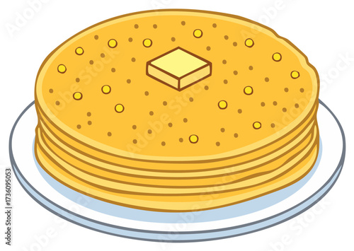 Stack of golden pancakes with a pat of butter breakfast illustration