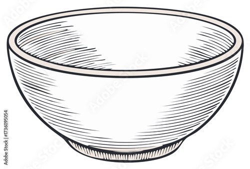 Hand-drawn illustration of a simple ceramic bowl in a vintage style