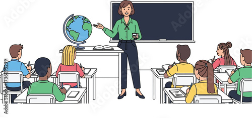 Teacher explains geography to students in a classroom setting