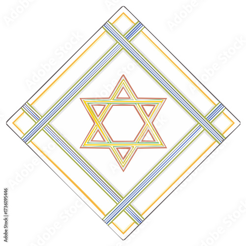David Star on a Diamond Frame with Blue Green and Orange Bands Celebration