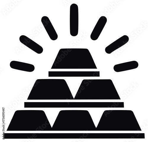Minimalist black icon of gleaming gold bars stacked, depicting success, treasure, and prosperity