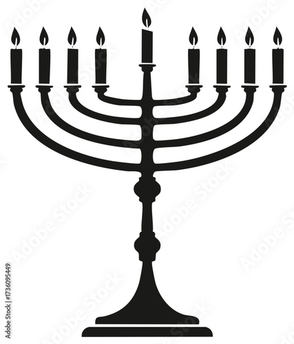 Hanukkah Menorah with Lit Candles Jewish Festival Symbol Silhouette