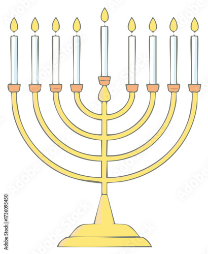 Menorah Illustration: Decorative Holiday Symbol of Hanukkah with Lit Candles