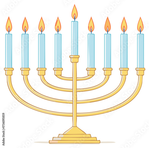 Festive Hanukkah Menorah with Eight Lit Candles in Traditional Celebration