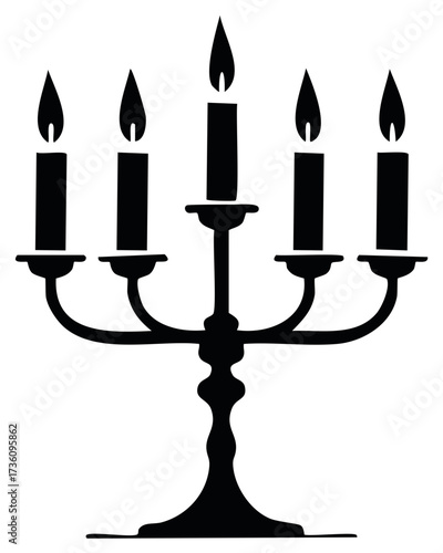 Five Candle Candelabra with Flame Silhouette