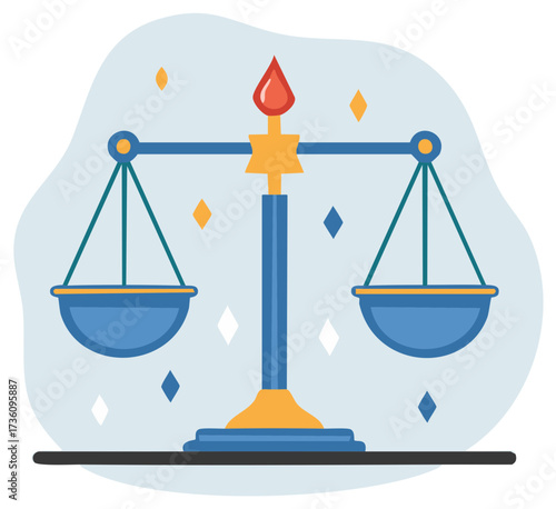 Scales of Justice Illustration with Scales Balanced in Blue and Yellow Accents
