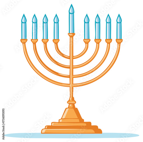 Illustrated menorah with nine candles and gold color