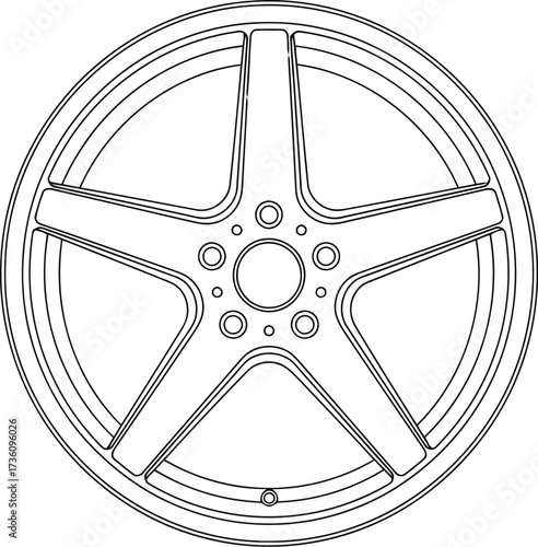Modern alloy wheel five spoke design vector