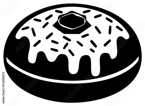 Black and White Donut with Sprinkles and Frosting - Simple Dessert Icon