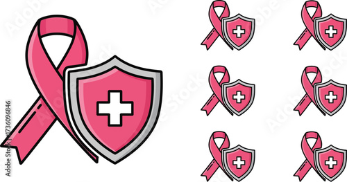 Pink ribbon and shield symbols for breast cancer awareness