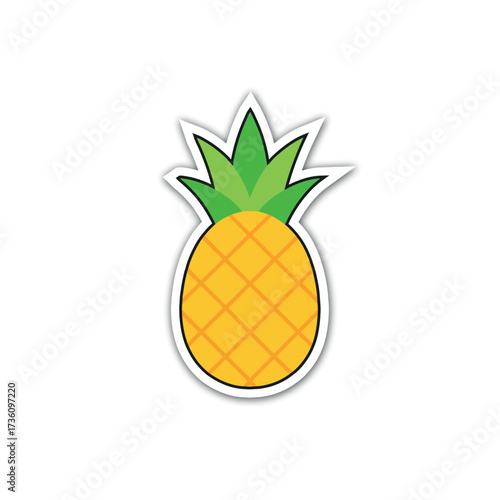 Bright yellow pineapple tropical fruit icon with green leaves symbolizing summer and refreshment
