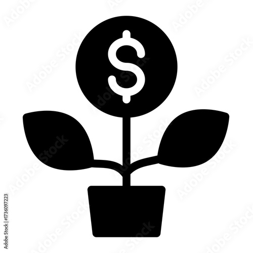 Glyph Style plant growth icon symbolizing investment, profit, and long-term success.