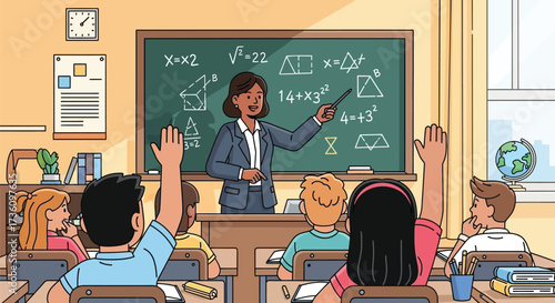 Teacher explains math to students in a classroom setting