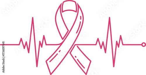 Pink ribbon with heartbeat line symbolizes breast cancer