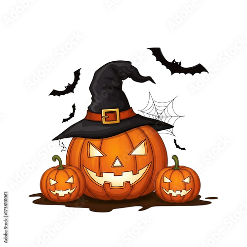 halloween pumpkin and witch