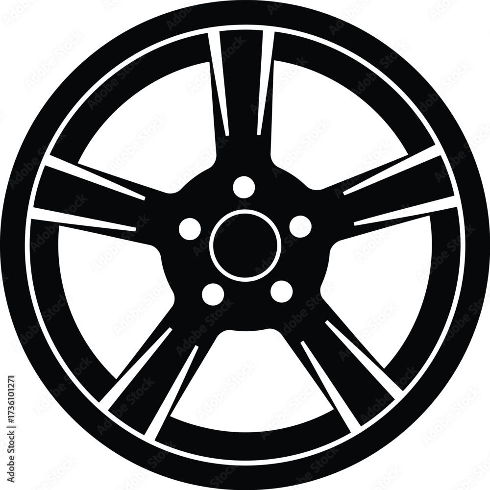 Obraz premium Sleek alloy wheel silhouette modern car part isolated automotive design vector