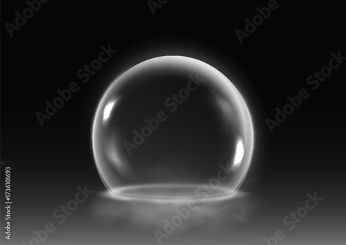 Force field or spheres shields on dark background. Realistic 3d vector illustration.