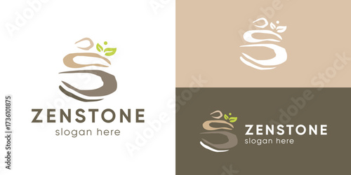 Creative simple zenstone logo template. Rock stone balance stack logo design vector illustration.