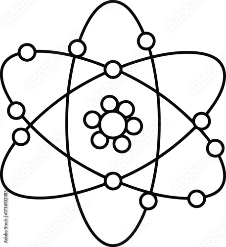 Stylized atom model icon nucleus electrons orbiting simple science graphics vector