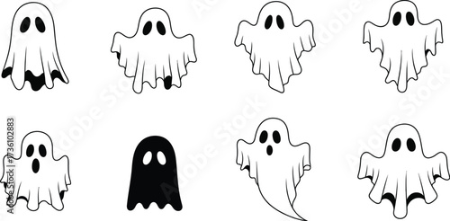 Spooky ghosts floating on a white background for halloween