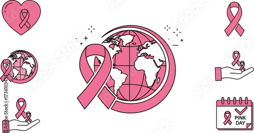 Pink ribbon icons represent breast cancer awareness month