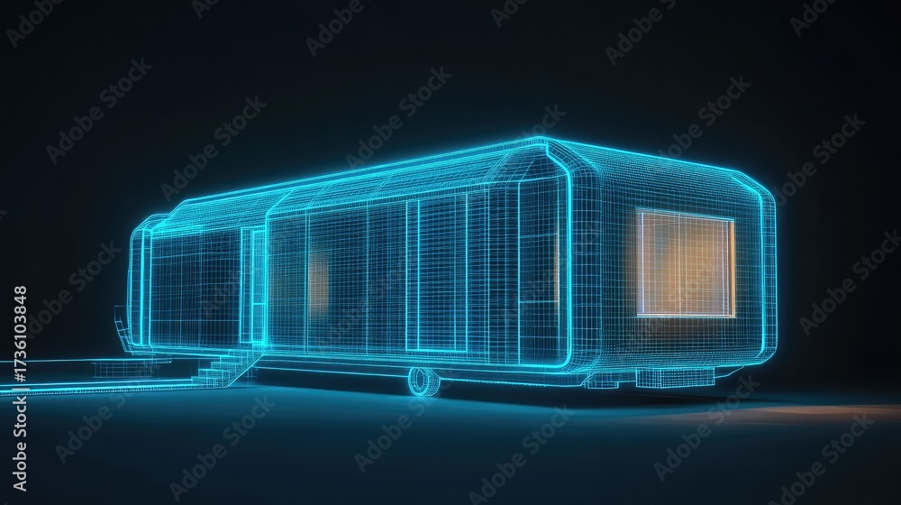 Obraz premium Mobile home virtual wireframe blueprint digital rendering
