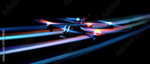 Dynamic Blue and Orange Light Streaks Abstractly Blurring Through Dark Space, Capturing High-Speed Motion.