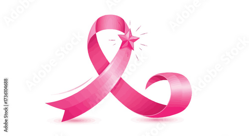 Pink ribbon with star represents breast cancer awareness