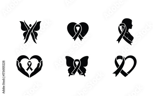 Breast Cancer Awareness Emblems Butterfly, Heart, and Ribbon Designs for Support and Remembrance